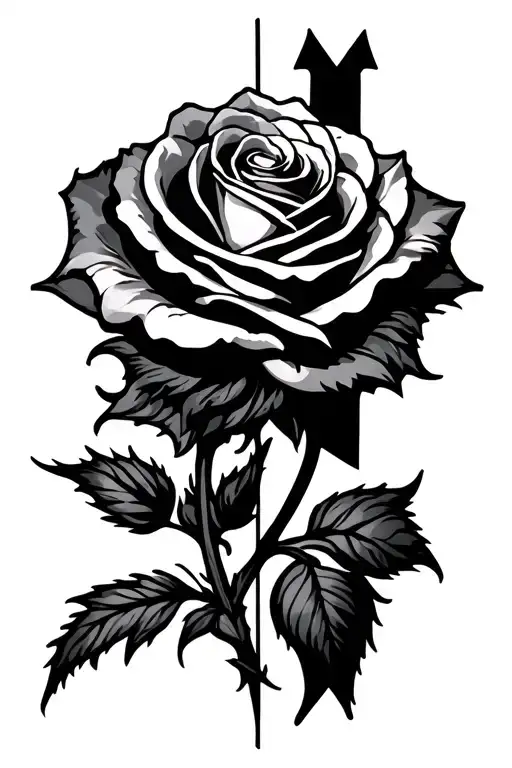 Rose Wrapped Around Vertical Arrow