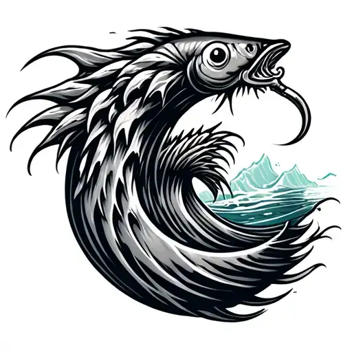 Fishing Hook And Wave