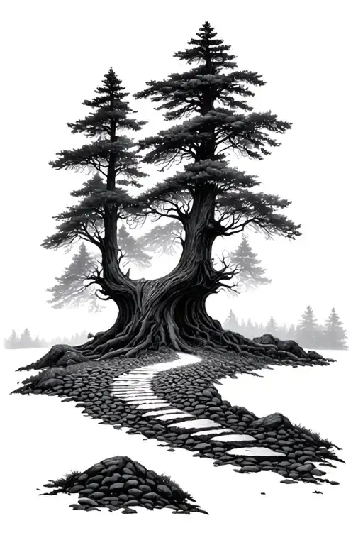 Deep Forest Gravel Path Leading To Yggdrasil