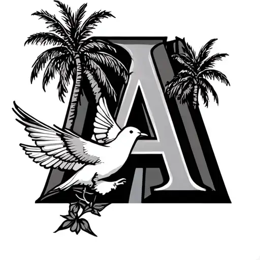 Letter 'A' With A Palm Tree And Dove