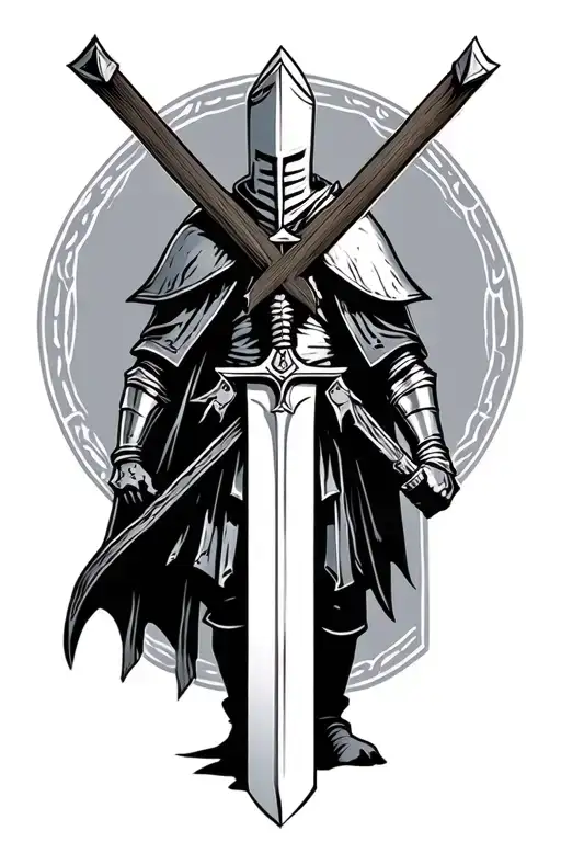 Minimalist Templar Knight Carrying A Cross -Shaped Sword