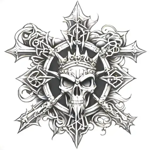 Catholic Cross With Crown Of Thorns And A Spider And An Eye