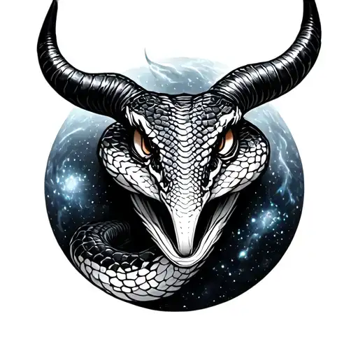 Snake Head With Horns And Galaxy Surroundings