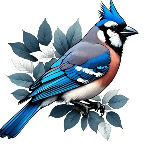 Cardinal And Blue Jay Perched