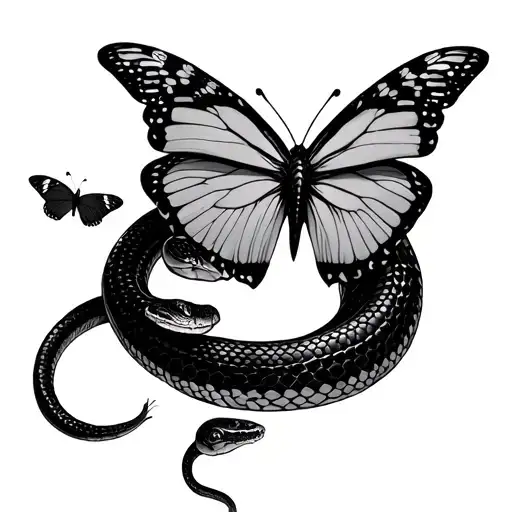 Snake Adorned With Butterflies