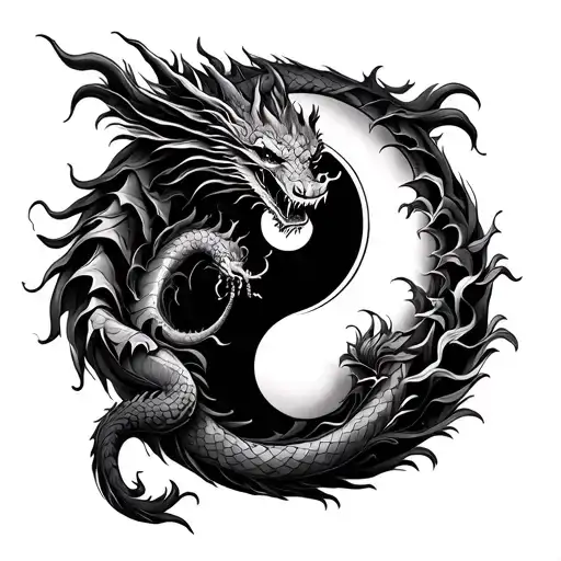 Yin And Yang Tattoo With A Dragon And Symbolizing Death As Well As Loyalty