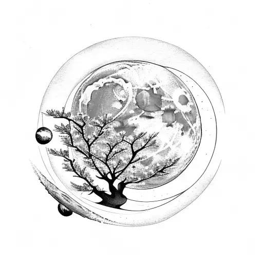 Moon Planets Space Cherry Blossom