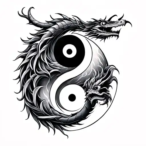 Yin And Yang Tattoo With A Dragon And Symbolizing Death As Well As Loyalty