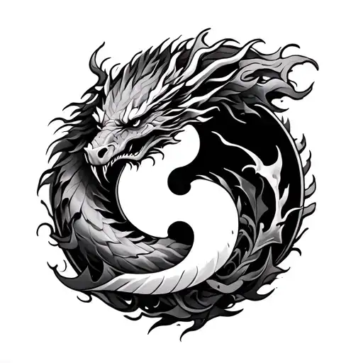 Yin And Yang Tattoo With A Dragon And Symbolizing Death As Well As Loyalty