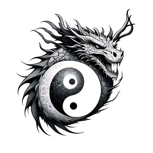 Yin And Yang Tattoo With A Dragon And Symbolizing Death As Well As Loyalty
