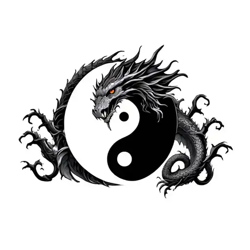 Yin And Yang Tattoo With A Dragon And Symbolizing Death As Well As Loyalty