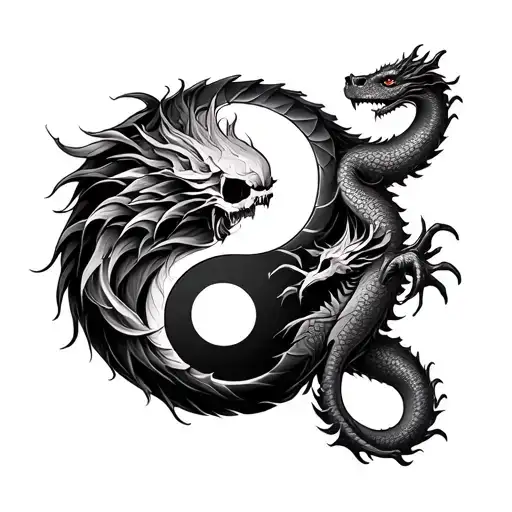 Yin And Yang Tattoo With A Dragon And Symbolizing Death As Well As Loyalty