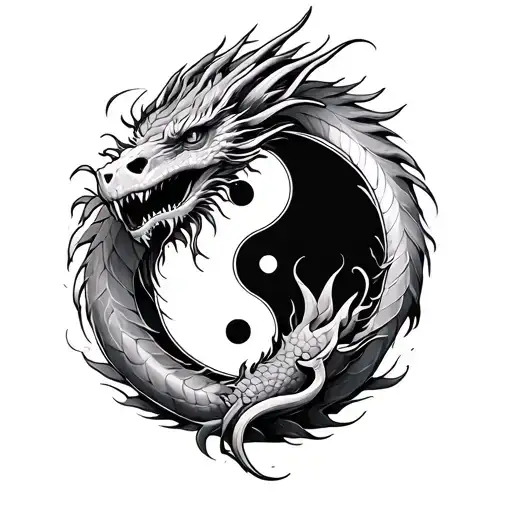 Yin And Yang Tattoo With A Dragon And Symbolizing Death As Well As Loyalty