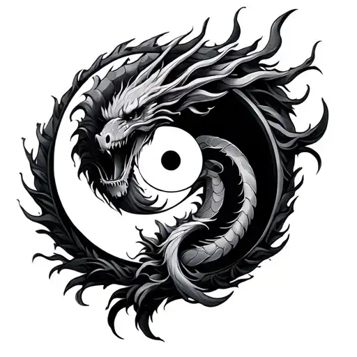 Yin And Yang Tattoo With A Dragon And Symbolizing Death As Well As Loyalty