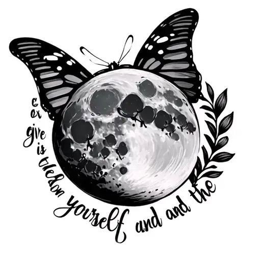 The Moon In It Is The Inscription Give Yourself Freedom And Around The Butterfly