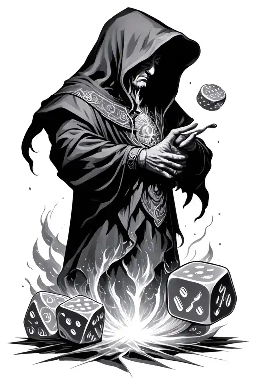 Cosmic Hooded God Emerge From Vortex Rolling Dice