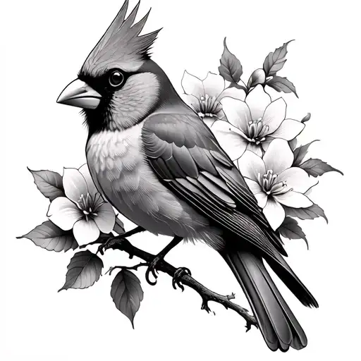 Cardinal With Flowers Coming