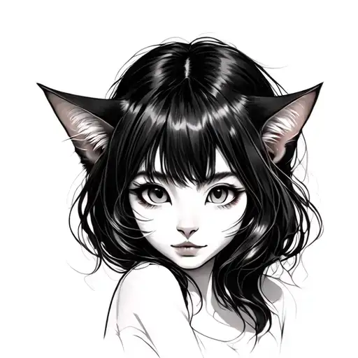 Cat With A Girl With Asian Features