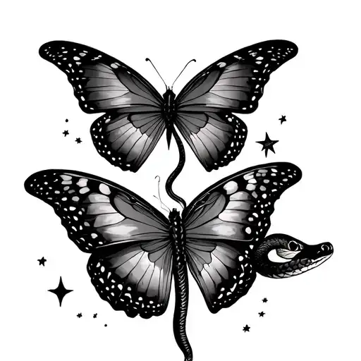 Butterfly's With Snake Going Though The Middle With Stars