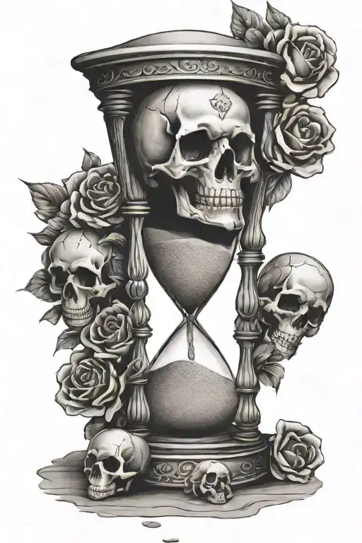 Coffin Shaped Hourglass With Skulls Instead Of Sand