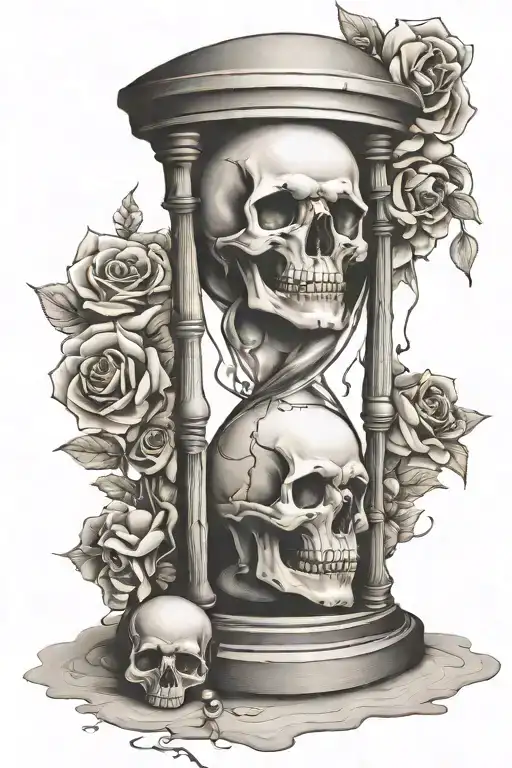 Coffin Shaped Hourglass With Skulls Instead Of Sand