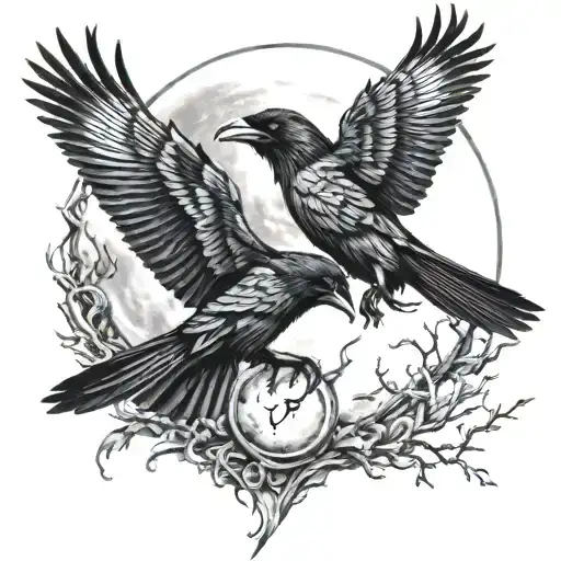 Two Ravens Fighting In Moon Light