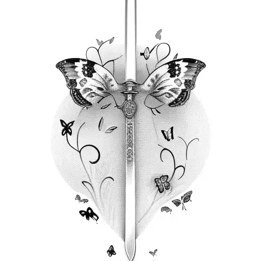 Sword With Butterflies And Flowers