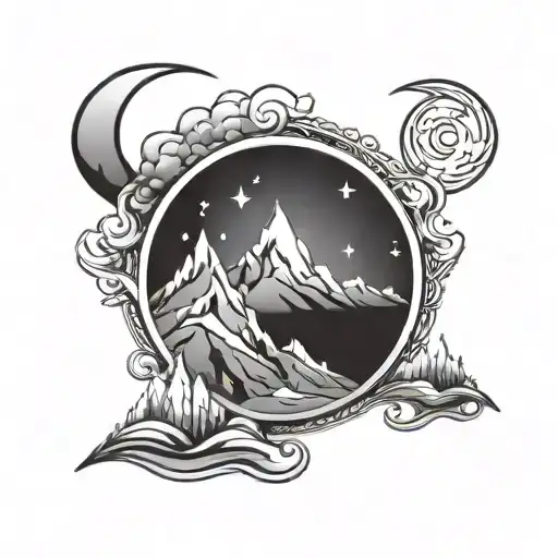 Mountain And Crescent Moon