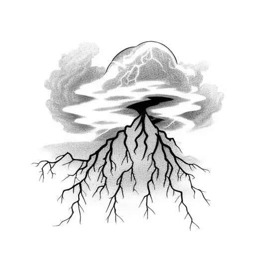 Lightning Strike With Clouds And Nature