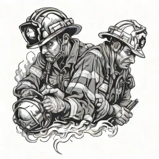 Create A Half-sleeve Tattoo Featuring A Paramedic And Firefighter Working Together In A Rescue Scene
