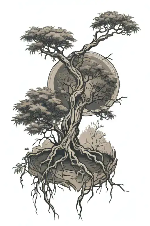 Spine Tattoo Willow Tree Growing With Roots Growing Around Heart And Brain