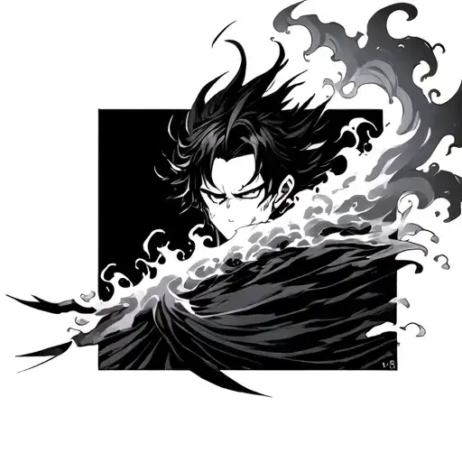 Tanjiro Kamado Del Anime Demon Slayer With Solar Breath Wrapped In Waves
