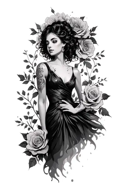 Dancer Wrapped In Flowers And A Rose