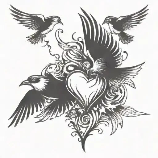 Black Heart Ignited Birds Flying Away