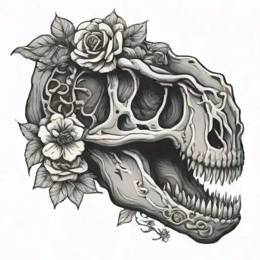 T-rex Skull With Flowers