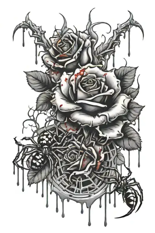 Red Roses And Spider With Dripping Blood