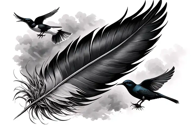 Feather Vanishing Into Flying Birds