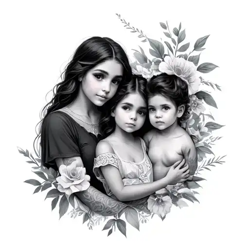 Tattoo Mother And 2 Male And Female Children