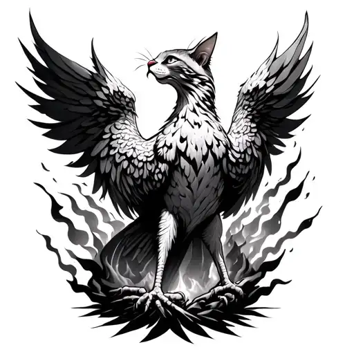Phoenix Rising From The Ashes With Cat Eyes In The Ashes