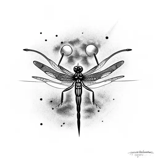 A Black And Grey Tattoo Of A Shooting Star Transforming Into A Dragonfly Mid-flight