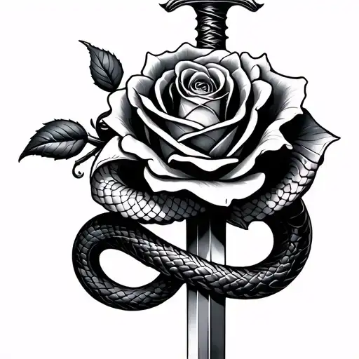 Snake Sword Rose Intertwined