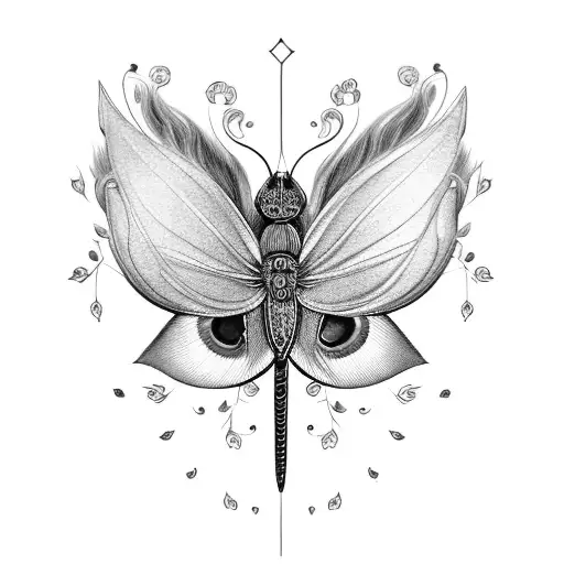 Lotus Flower Peacock Feather Dragonfly Butterfly