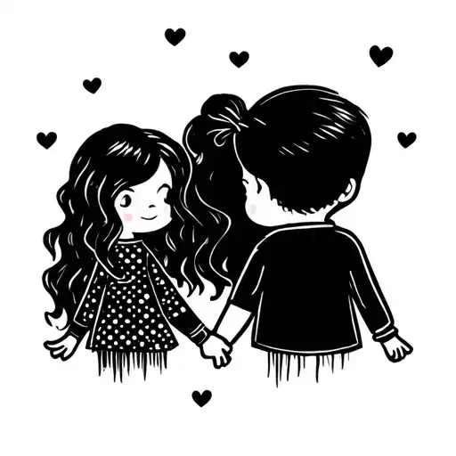 6 Year Old Girl And 2 Year Old Girl And Dad Holding Hands