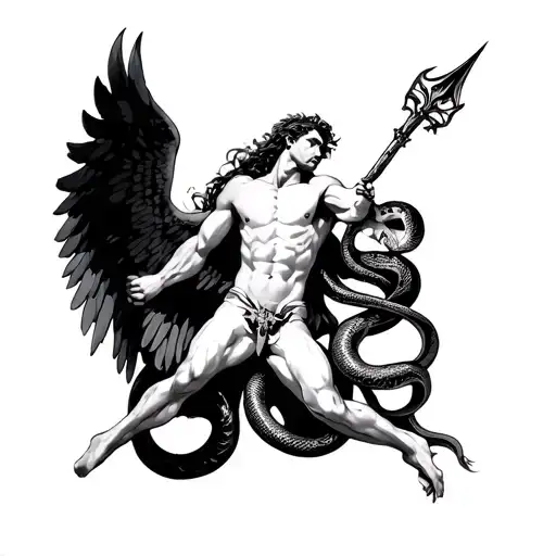Falling Icarus With Spear Stabbed And A Snake Wrapped