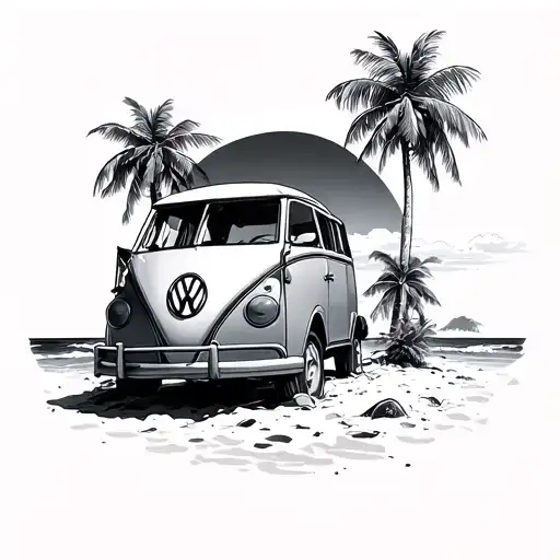 Vw Beach Scene With Palm
