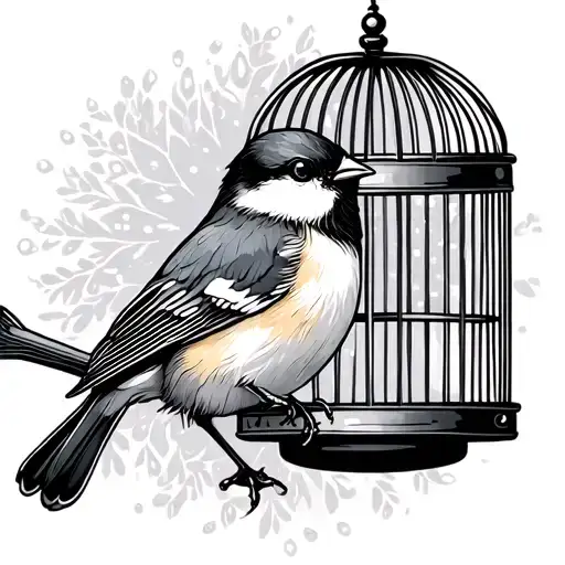 Chickadee And Birdcage Line Simple