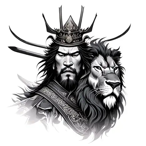 Samurai With A Lion With A Crown