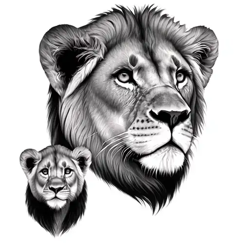 Lion Wife And 2 Cubs Face Only