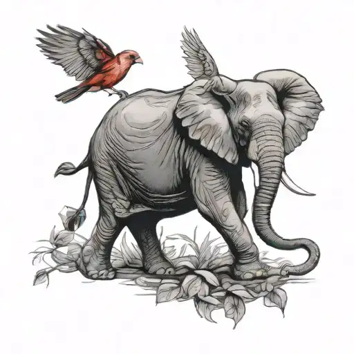 Elephant And Cardinal