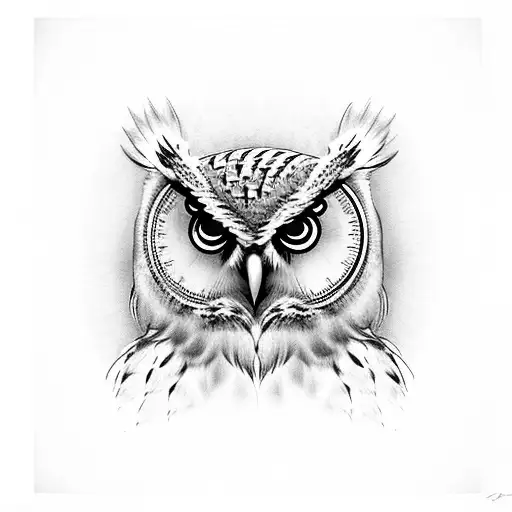 Owl With Watch In Eyes And Key